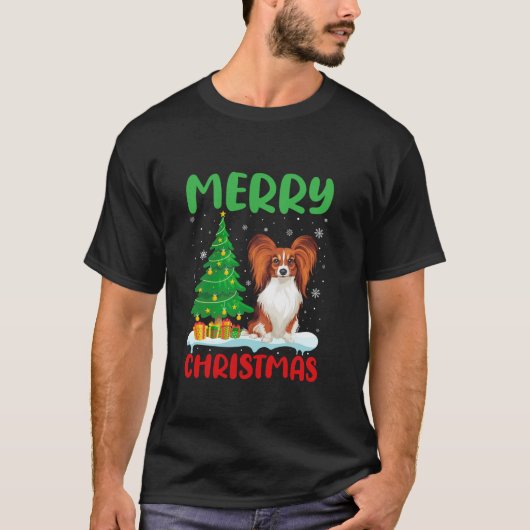 Papillon Dog Tree Xmas Sweater Men Ugly Chri T-Shirt (Vorderseite)