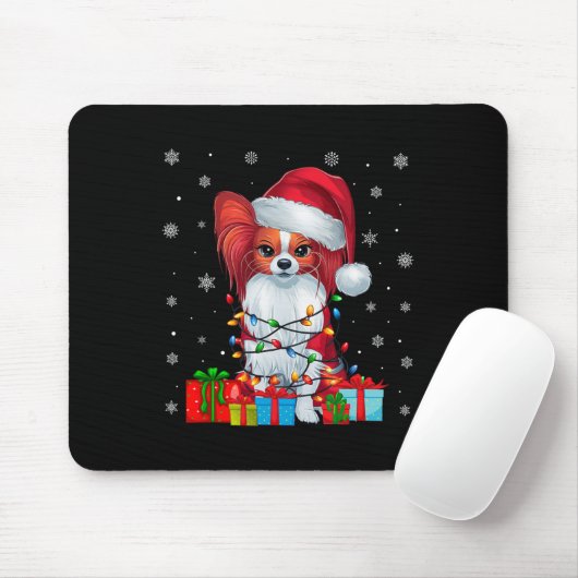 Papillon Dog Ugly Xmas Lights Santa Papillon Dog C Mousepad (Mit Mouse)