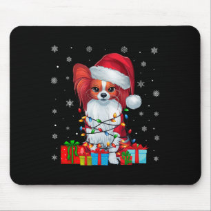 Papillon Dog Ugly Xmas Lights Santa Papillon Dog C Mousepad