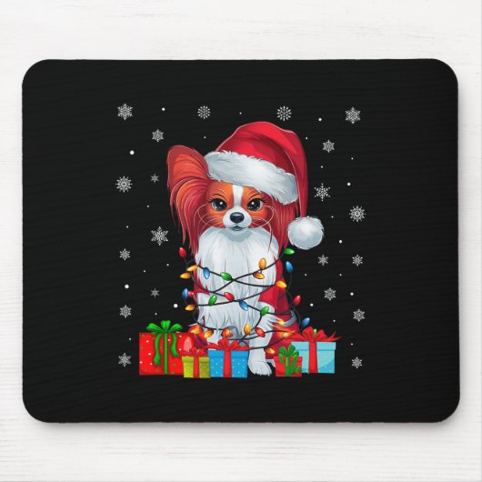 Papillon Dog Ugly Xmas Lights Santa Papillon Dog C Mousepad (Vorne)