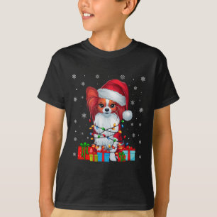 Papillon Dog Ugly Xmas Lights Santa Papillon Dog C T-Shirt