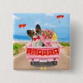 Papillon Dog Valentine's Day Lkw Herz Button (Vorderseite)