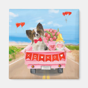 Papillon Dog Valentine's Day Lkw Herz Magnet
