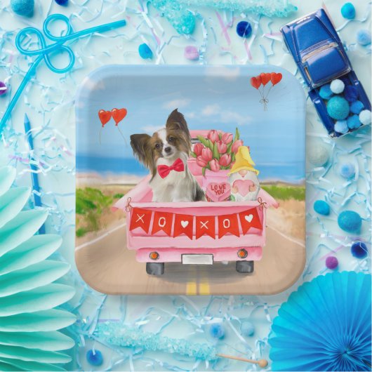 Papillon Dog Valentine's Day Lkw Herz Pappteller (Party)