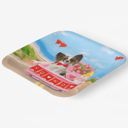 Papillon Dog Valentine's Day Lkw Herz Pappteller (Gewinkelt)