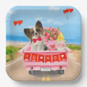 Papillon Dog Valentine's Day Lkw Herz Pappteller (Vorderseite)