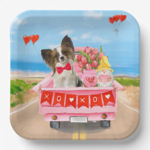 Papillon Dog Valentine's Day Lkw Herz Pappteller