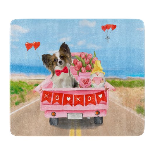 Papillon Dog Valentine's Day Lkw Herz Schneidebrett (Vorderseite)