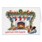 Papillon Dog Warte auf Weihnachts-Feuerplatz (Vorderseite (Horizontal))