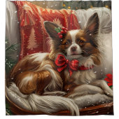 Papillon Dog Weihnachtsfest Duschvorhang (Vorderseite)