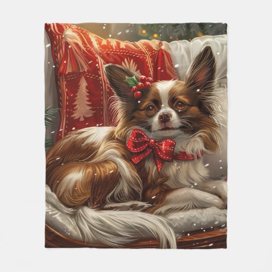 Papillon Dog Weihnachtsfest Fleecedecke (Vorderseite)