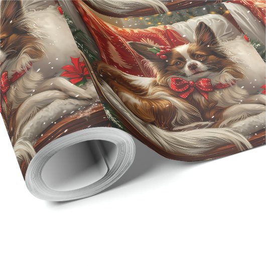 Papillon Dog Weihnachtsfest Geschenkpapier (Rolleneckpunkt)