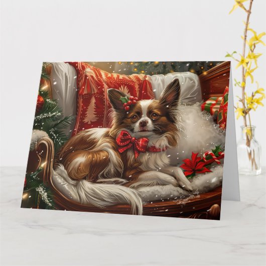 Papillon Dog Weihnachtsfest Karte (Gelbe Blume)