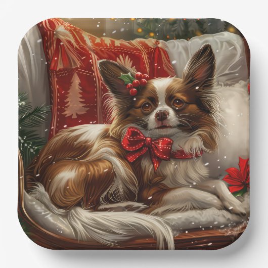 Papillon Dog Weihnachtsfest Pappteller (Vorderseite)