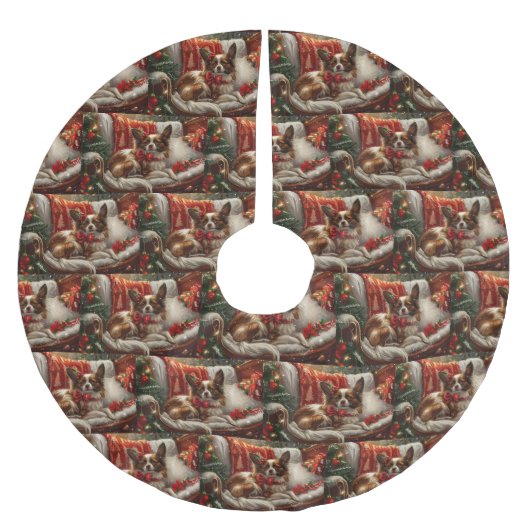 Papillon Dog Weihnachtsfest Polyester Weihnachtsbaumdecke (Vorderseite)