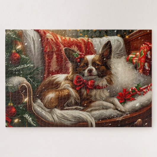 Papillon Dog Weihnachtsfest Puzzle (Horizontal)