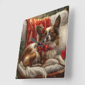 Papillon Dog Weihnachtsfest Quadratische Wanduhr (Winkel)