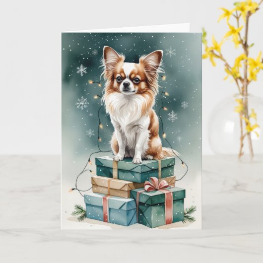 Papillon Dog Weihnachtsgrüßen Karte (Gelbe Blume)