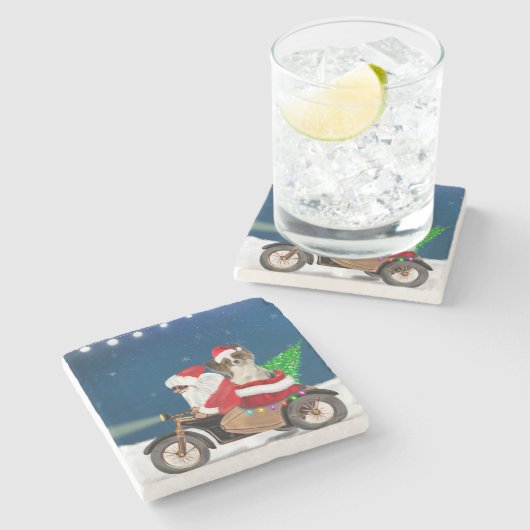 Papillon Dog Weihnachtsmann Claus Steinuntersetzer (Seitenansicht)