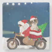 Papillon Dog Weihnachtsmann Claus Steinuntersetzer (Vorderseite)