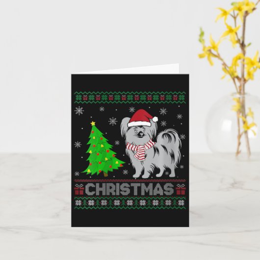 Papillon Dog Xmas Tree Lighting Ugly Christ Karte (Gelbe Blume)