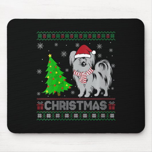 Papillon Dog Xmas Tree Lighting Ugly Christ Mousepad (Vorne)
