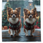 Papillon Dogs Christmas Snow Holiday Duschvorhang (Vorderseite)