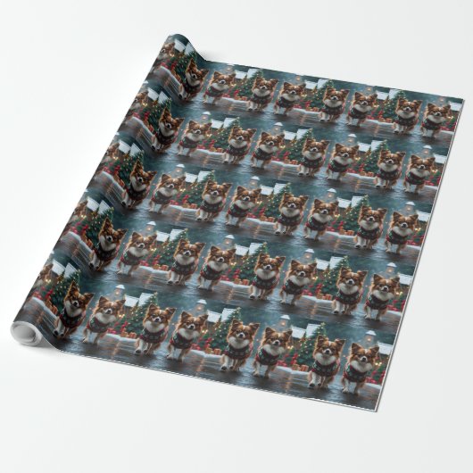 Papillon Dogs Christmas Snow Holiday Geschenkpapier (Ungerollt)
