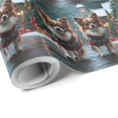 Papillon Dogs Christmas Snow Holiday Geschenkpapier (Rolleneckpunkt)