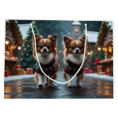 Papillon Dogs Christmas Snow Holiday Große Geschenktüte (Rückseite)