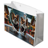 Papillon Dogs Christmas Snow Holiday Große Geschenktüte (Rückseite Schrägansicht)