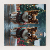 Papillon Dogs Christmas Snow Holiday Puzzle (Horizontal)