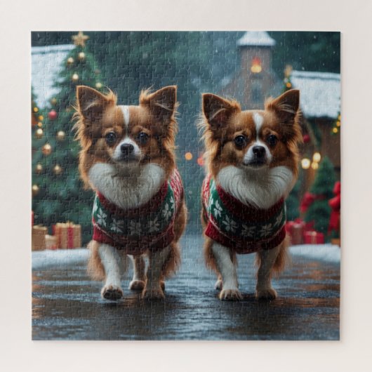 Papillon Dogs Christmas Snow Holiday Puzzle (Vertikal)