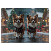 Papillon Dogs Christmas Snow Holiday Schneidebrett (Vorderseite)