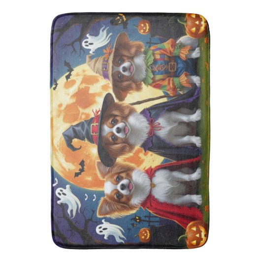 Papillon Dogs Pumpkin Halloween Funny Badematte (Vorderseite Vertikal)