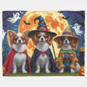 Papillon Dogs Pumpkin Halloween Funny Fleecedecke (Vorderseite (Horizontal))