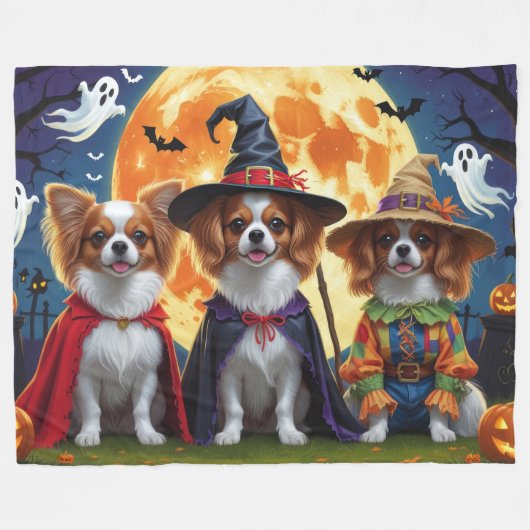 Papillon Dogs Pumpkin Halloween Funny Fleecedecke (Vorderseite (Horizontal))
