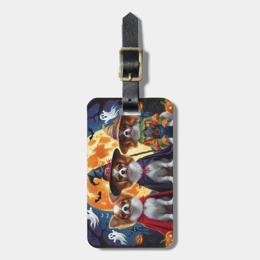 Papillon Dogs Pumpkin Halloween Funny Gepäckanhänger (Vorderseite vertikal)