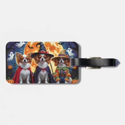 Papillon Dogs Pumpkin Halloween Funny Gepäckanhänger (Rückseite horizontal)