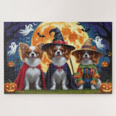 Papillon Dogs Pumpkin Halloween Funny Puzzle (Horizontal)