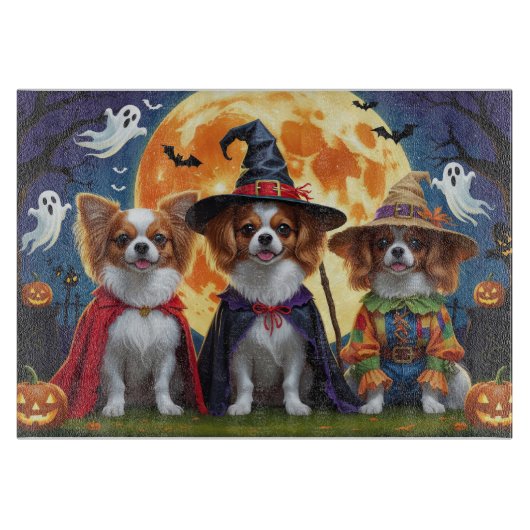 Papillon Dogs Pumpkin Halloween Funny Schneidebrett (Vorderseite)
