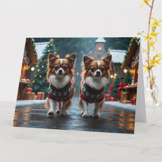 Papillon Dogs Weihnachtsfeiertag Karte (Gelbe Blume)