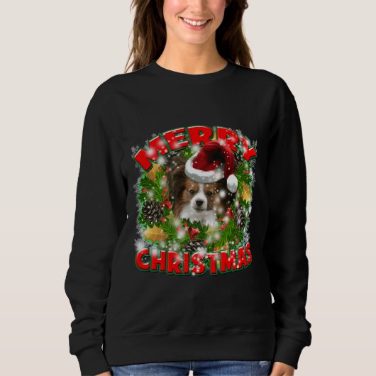 Papillon Frohe Weihnachten für Hunde Mama Hund Vat Sweatshirt (Vorderseite)