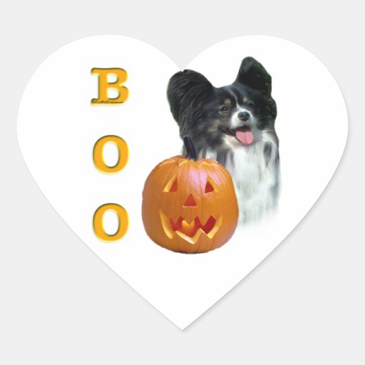 Papillon Halloween BOO Herz-Aufkleber (Vorderseite)
