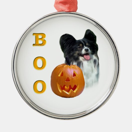 Papillon Halloween BOO Silbernes Ornament (Vorne)
