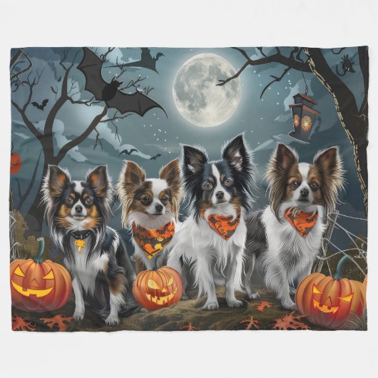 Papillon Halloween Spooky Fleecedecke (Vorderseite (Horizontal))