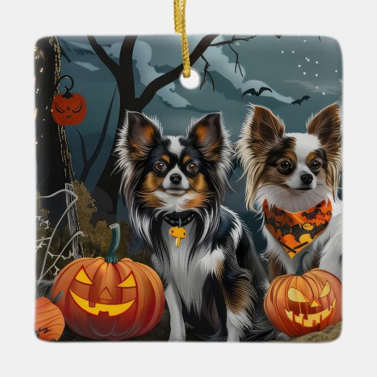 Papillon Halloween Spooky Keramikornament (Vorderseite)
