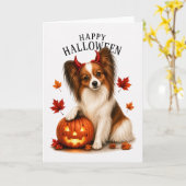 Papillon Halloween Teufelshund Karte (Gelbe Blume)
