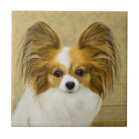 Papillon (Hound Tri) Malerei - Original Hundekunst Fliese (Vorderseite)