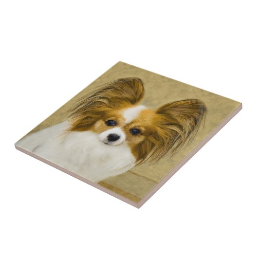 Papillon (Hound Tri) Malerei - Original Hundekunst Fliese (Seite)